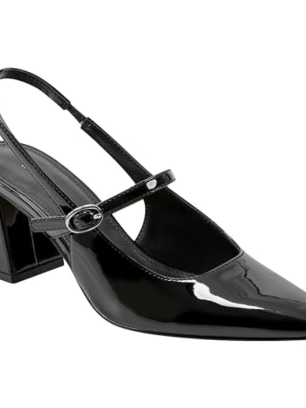 Snip Toe Mid Block Heel Slingback Pump Faux Patent Leather